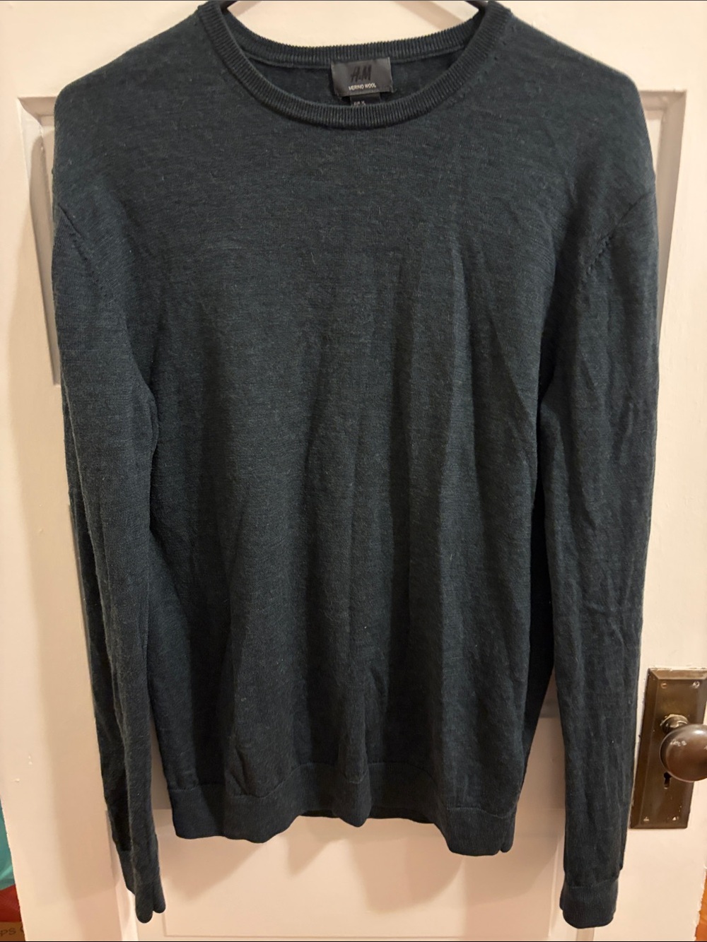 H&M Men's Deep Sea Blue 100% Merino Wool Crewneck Sweater